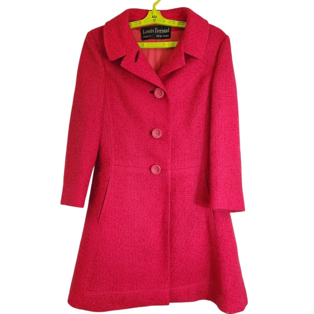 VINTAGE Louis‎ Feraud Fits Size XS Long Hot Pink Lined Wool Coat Union Made Saks